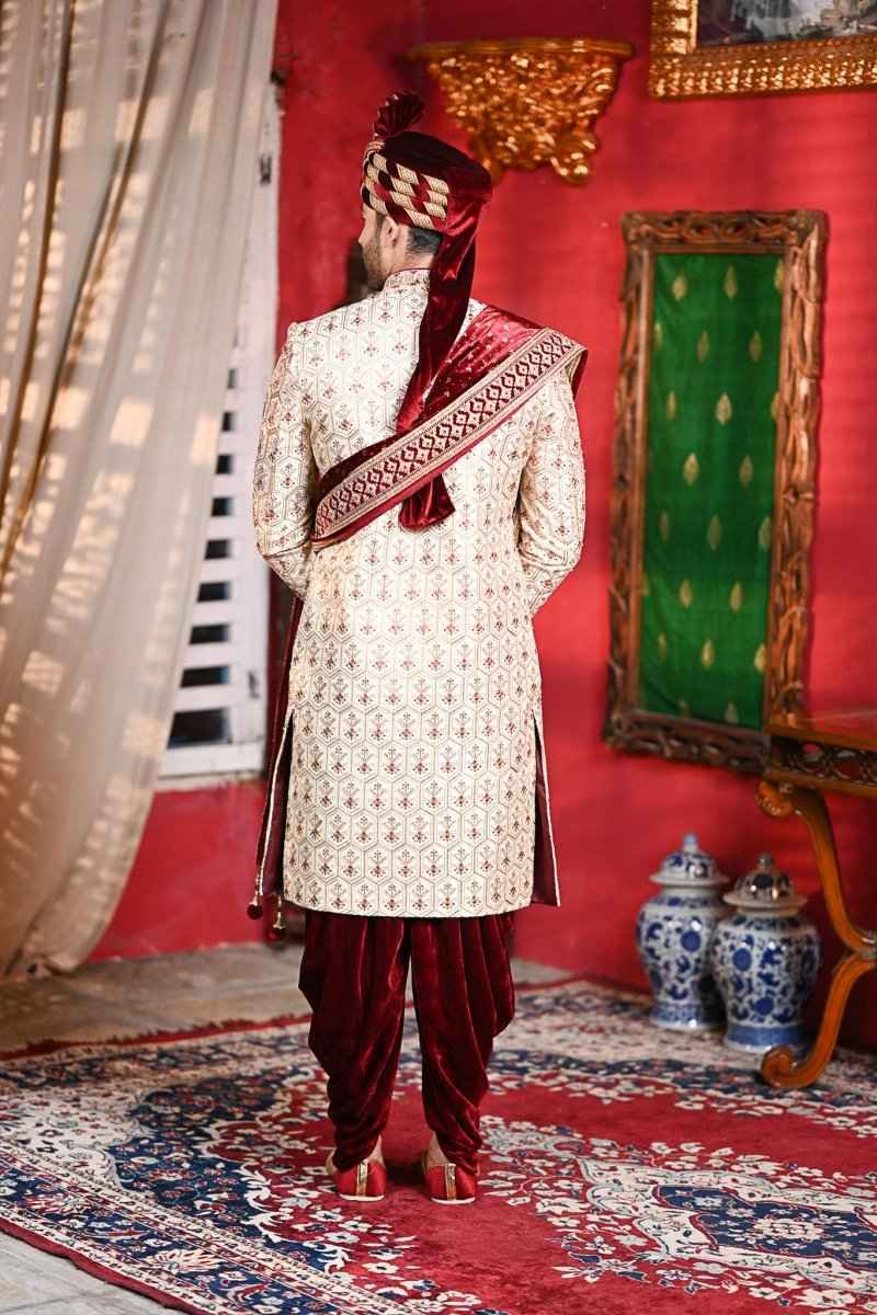 All Over Heavy Embroidered Sherwani With Velvet Duaptta