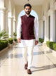 Maroon Self Imperial Patterned Jacquard Waist Coat