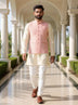 Peach Floral Jaal Embellished Cotton Silk Waist Coat