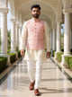Peach Floral Jaal Embellished Cotton Silk Waist Coat