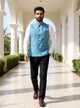 Sky Coloured Textured Polyester Waist Coat