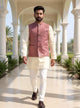 Peach All Over Sequinned work Polynosic Waist Coat