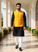 Yellow Floral Thread work Cotton Silk Waist Coat