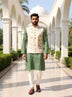Cream Bel Buti Patterned Linen Multi Embroidery Waist Coat