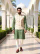 Cream Bel Buti Patterned Linen Multi Embroidery Waist Coat