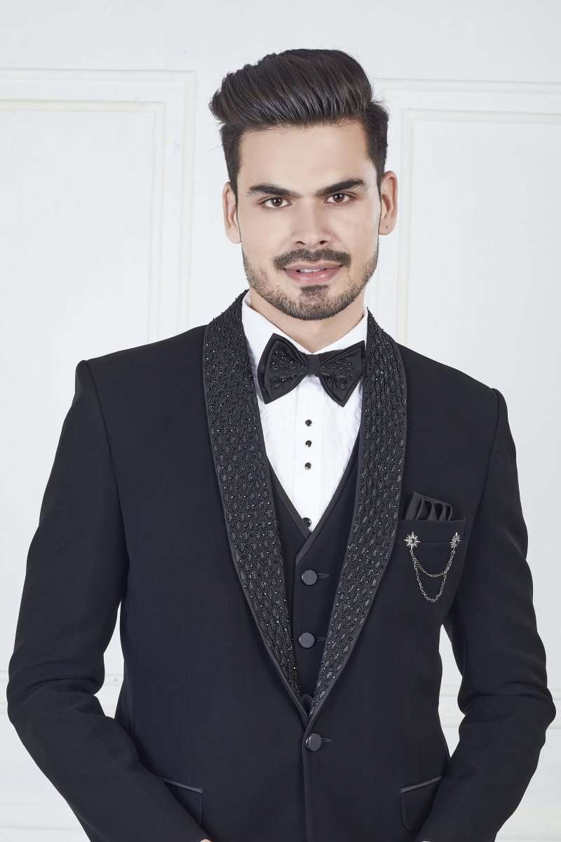 Elegant Black Party Wear Designer Tuxido Suit