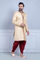 Gold Self Design Zardosi Work Sherwani For Wedding