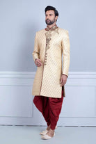 Gold Self Design Zardosi Work Sherwani For Wedding