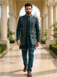 Heavy Embroidery with Zari work Rama Coloured Indo-Open Jacket