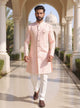 Self Floral Weaving Jacquard Pink Semi-Indo Set