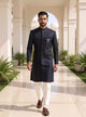 Men's Navy Blue Self Patterned Jacquard Semi Indo