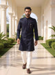 Navy Blue Self Weaving Jacquard Semi-Indo