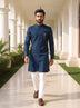 Peacock Blue Self Design Jacquard Semi-Indo