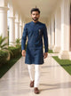 Peacock Blue Self Design Jacquard Semi-Indo