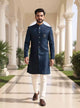 Classic Peacock Color Jacquard Self Design Semi Indo