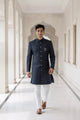 Navy Coloured Jacquard Self Design Semi Indo