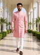 Peach Self Patterned Jacquard Semi-Indo