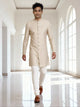 Cream Thread Embroidered Cotton Silk Sherwani