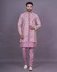 Lavender Thread Embroidery Design Floral Soft Silk Kurta Jacket Set