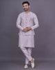 Floral Design Thread Embroidery work Raw Silk Kurta Jacket Set