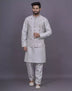Floral Design Thread Embroidery work Raw Silk Kurta Jacket Set