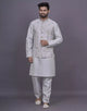 Floral Design Thread Embroidery work Raw Silk Kurta Jacket Set