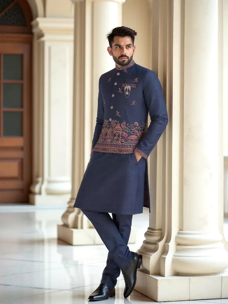 Exclusive Raw Silk Kurta and Jacket Set