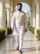 Thread Embroidery Floral Grey Cotton Silk Kurta Jacket Set