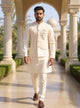 Cream Jacquard Multi Thread Embroidery Kurta Jacket Set