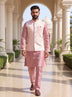 Onion Floral Weaving Jacquard Kurta Jacket Set