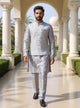 Grey Floral Thread with Embellished work Jacquard Kurta Jacket Set