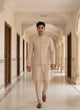 Gold Floral Thread Embroidery work Milky Silk Kurta Jacket Set