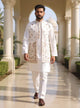 White Satin Floral Design Resham work Kurta Jacket Set