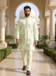 Multi Thread Embroidery Raw Silk Pista Colour Kurta Jacket Set
