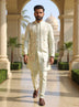 Indya Sky Embroidered Jacquard Floral Design Kurta Jacket Set