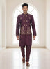 Purple Floral Bunches Embroidery work Satin Kurta Jacket Set