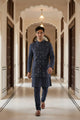 Embellished with Thread work Raw Silk Navy Blue Kurta Jacket