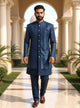 Peacock Jacquard Floral Jacket Set with Thread Work