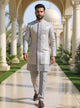 Thread work Floral Cotton Silk Kurta Jacket Set in Grey