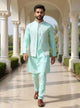 Cotton Silk Kurta Trouser Set with Thread Embroidered Open Jacket Set