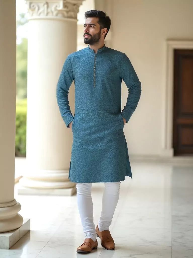 Light Rama Coloured Embellished work Self Design Jacquard Kurta Set