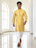 Bright Yellow Trellis Patterned Jacquard Kurta Pyjama