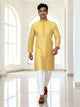 Bright Yellow Trellis Patterned Jacquard Kurta Pyjama