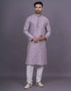 Self Floral Sequence with Thread work Onion Soft Silk Kurta Pyjama Set