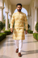 Rust Coloured Floral Printed Cotton Kurta Pyjama Set