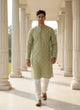 Floral Print with Zari Booti's Milky Silk Mehendi Kurta Pyjama