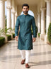 Self Geometric Weaving Cotton Kurta with Pyjama