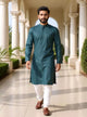 Self Geometric Weaving Cotton Kurta with Pyjama