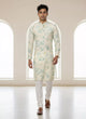 Sky Colour Floral Printed Lenin Kurta Pyjama