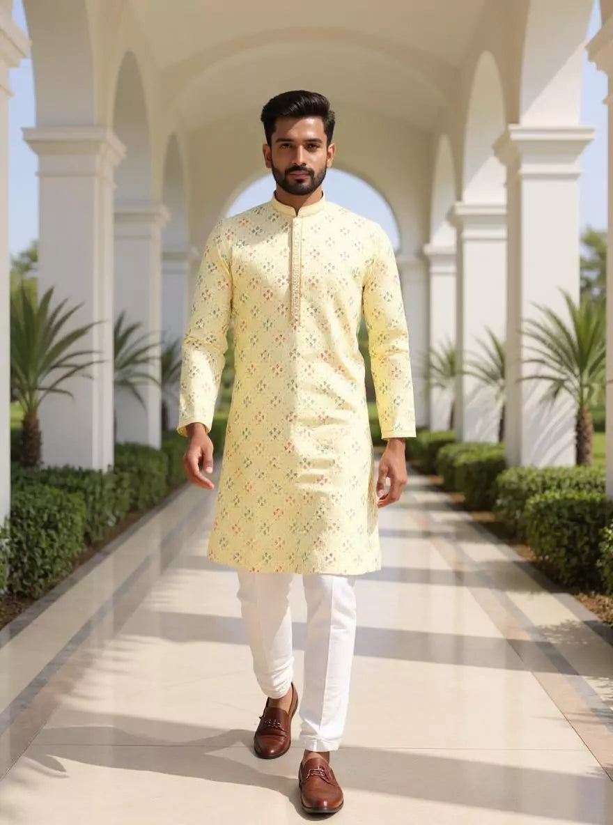 All Over Floral Embroidery work Cotton Silk Kurta Pajama